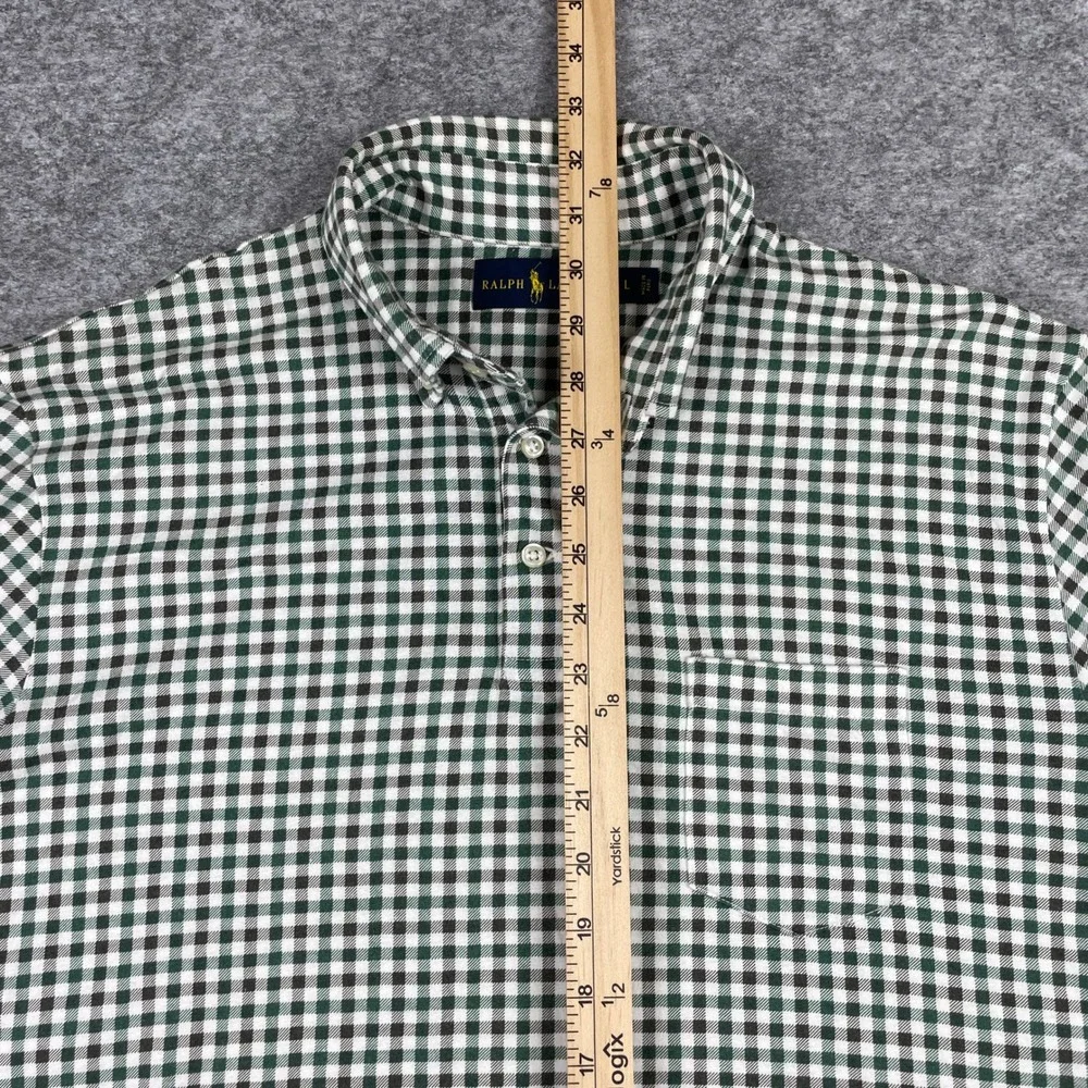 Ralph Lauren Polo Shirt Mens L Green Gingham Plaid Pima Cotton Modal Pocket